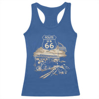 Route Highway 66 100 Year Centennial Motorcycle Americana Road Sign Racerback Tank Top