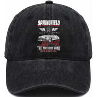 Springfield Missouri US Highway 66 Centennial Keepsake Washed Cotton Baseball Cap Vintage 1950 Classic American Car Convertible