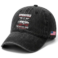 Springfield Missouri US Highway 66 Centennial Keepsake Washed Cotton Baseball Cap Vintage 1950 Classic American Car Convertible