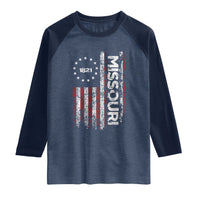 Missouri Missourian MO American Flag Established 1821 Raglan Shirt