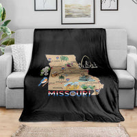 Missouri Map Landmarks Major Cities Roads Flag Throw Blanket