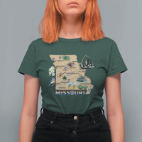Missouri Map Landmarks Major Cities Roads Flag T Shirt For Women
