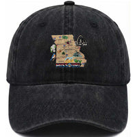 Missouri Map Landmarks Major Cities Roads Flag Washed Cotton Baseball Cap