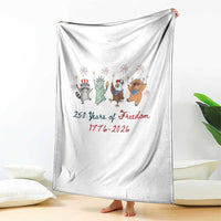 250 Years Of Freedom Throw Blanket Patriotic Doodle America Raccoon Goose Highland Cow 4th of July