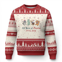 250 Years Of Freedom Ugly Christmas Sweater Patriotic Doodle America Raccoon Goose Highland Cow 4th of July