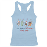250 Years Of Freedom Racerback Tank Top Patriotic Doodle America Raccoon Goose Highland Cow 4th of July