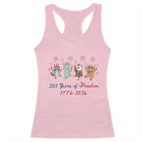 250 Years Of Freedom Racerback Tank Top Patriotic Doodle America Raccoon Goose Highland Cow 4th of July