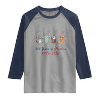 250 Years Of Freedom Raglan Shirt Patriotic Doodle America Raccoon Goose Highland Cow 4th of July