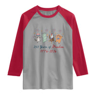 250 Years Of Freedom Raglan Shirt Patriotic Doodle America Raccoon Goose Highland Cow 4th of July