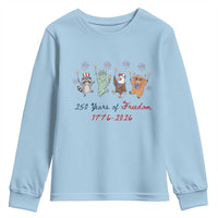 250 Years Of Freedom Youth Sweatshirt Patriotic Doodle America Raccoon Goose Highland Cow 4th of July