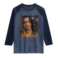 Patriotic Smoking Golden Retriever Raglan Shirt Funny Dog Lover Dad 4th Of July