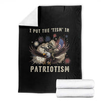 I Put The Tism in Patriotism Throw Blanket Retro Eagle Raccoon USA Flag