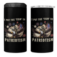 I Put The Tism in Patriotism 4 in 1 Can Cooler Tumbler Retro Eagle Raccoon USA Flag