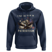 I Put The Tism in Patriotism Hoodie Retro Eagle Raccoon USA Flag