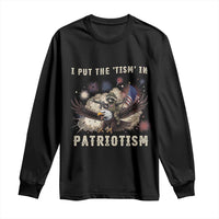 I Put The Tism in Patriotism Long Sleeve Shirt Retro Eagle Raccoon USA Flag