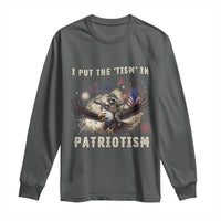 I Put The Tism in Patriotism Long Sleeve Shirt Retro Eagle Raccoon USA Flag