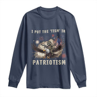 I Put The Tism in Patriotism Long Sleeve Shirt Retro Eagle Raccoon USA Flag