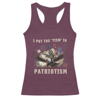 I Put The Tism in Patriotism Racerback Tank Top Retro Eagle Raccoon USA Flag