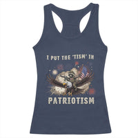I Put The Tism in Patriotism Racerback Tank Top Retro Eagle Raccoon USA Flag