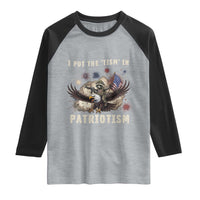 I Put The Tism in Patriotism Raglan Shirt Retro Eagle Raccoon USA Flag