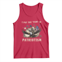 I Put The Tism in Patriotism Tank Top Retro Eagle Raccoon USA Flag
