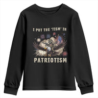 I Put The Tism in Patriotism Youth Sweatshirt Retro Eagle Raccoon USA Flag