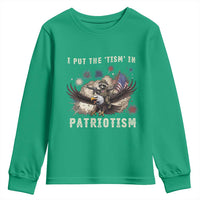 I Put The Tism in Patriotism Youth Sweatshirt Retro Eagle Raccoon USA Flag