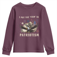 I Put The Tism in Patriotism Youth Sweatshirt Retro Eagle Raccoon USA Flag
