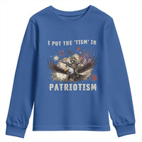I Put The Tism in Patriotism Youth Sweatshirt Retro Eagle Raccoon USA Flag
