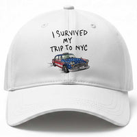 I Survived My Trip to NYC Baseball Cap Funny New York City USA Flag Taxi Meme Gift