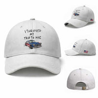 I Survived My Trip to NYC Baseball Cap Funny New York City USA Flag Taxi Meme Gift