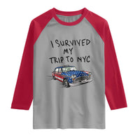 I Survived My Trip to NYC Raglan Shirt Funny New York City USA Flag Taxi Meme Gift