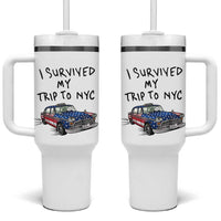 I Survived My Trip to NYC Tumbler With Handle Funny New York City USA Flag Taxi Meme Gift