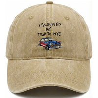 I Survived My Trip to NYC Washed Cotton Baseball Cap Funny New York City USA Flag Taxi Meme Gift