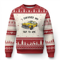 I Survived My Trip to NYC Ugly Christmas Sweater Funny New York City Yellow Taxi Meme Gift