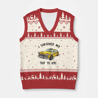 I Survived My Trip to NYC V-Neck Knit Sweater Vest Funny New York City Yellow Taxi Meme Gift