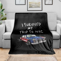 I Survived My Trip to NYC Throw Blanket Funny New York City USA Flag Taxi Meme