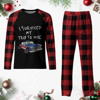 I Survived My Trip to NYC Plaid Pajama Set Funny New York City USA Flag Taxi Meme
