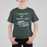 I Survived My Trip to NYC T Shirt For Kid Funny New York City USA Flag Taxi Meme