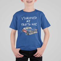 I Survived My Trip to NYC T Shirt For Kid Funny New York City USA Flag Taxi Meme
