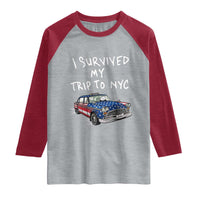 I Survived My Trip to NYC Raglan Shirt Funny New York City USA Flag Taxi Meme