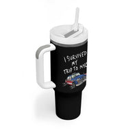 I Survived My Trip to NYC Tumbler With Handle Funny New York City USA Flag Taxi Meme
