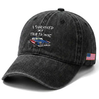 I Survived My Trip to NYC Washed Cotton Baseball Cap Funny New York City USA Flag Taxi Meme