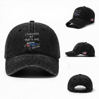 I Survived My Trip to NYC Washed Cotton Baseball Cap Funny New York City USA Flag Taxi Meme