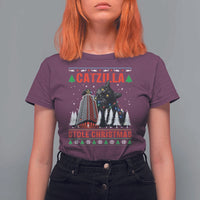Nakatomi Plaza Christmas T Shirt For Women Funny Catzilla Monster Xmas - Wonder Print Shop