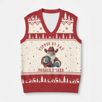 Yippee Ki Yay Mother Fcker V-Neck Knit Sweater Vest Funny Santa Gun Xmas - Wonder Print Shop