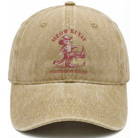 Funny Cowboy Cat Washed Cotton Baseball Cap Western Rodeo Meow Ki Yay Mother Purrer