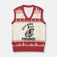 Petty When Provoked V-Neck Knit Sweater Vest Funny Raccoon Meme - Wonder Print Shop