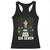 67 Poker Cat Racerback Tank Top Funny Six Seven Meme - Wonder Print Shop