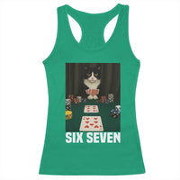67 Poker Cat Racerback Tank Top Funny Six Seven Meme - Wonder Print Shop
